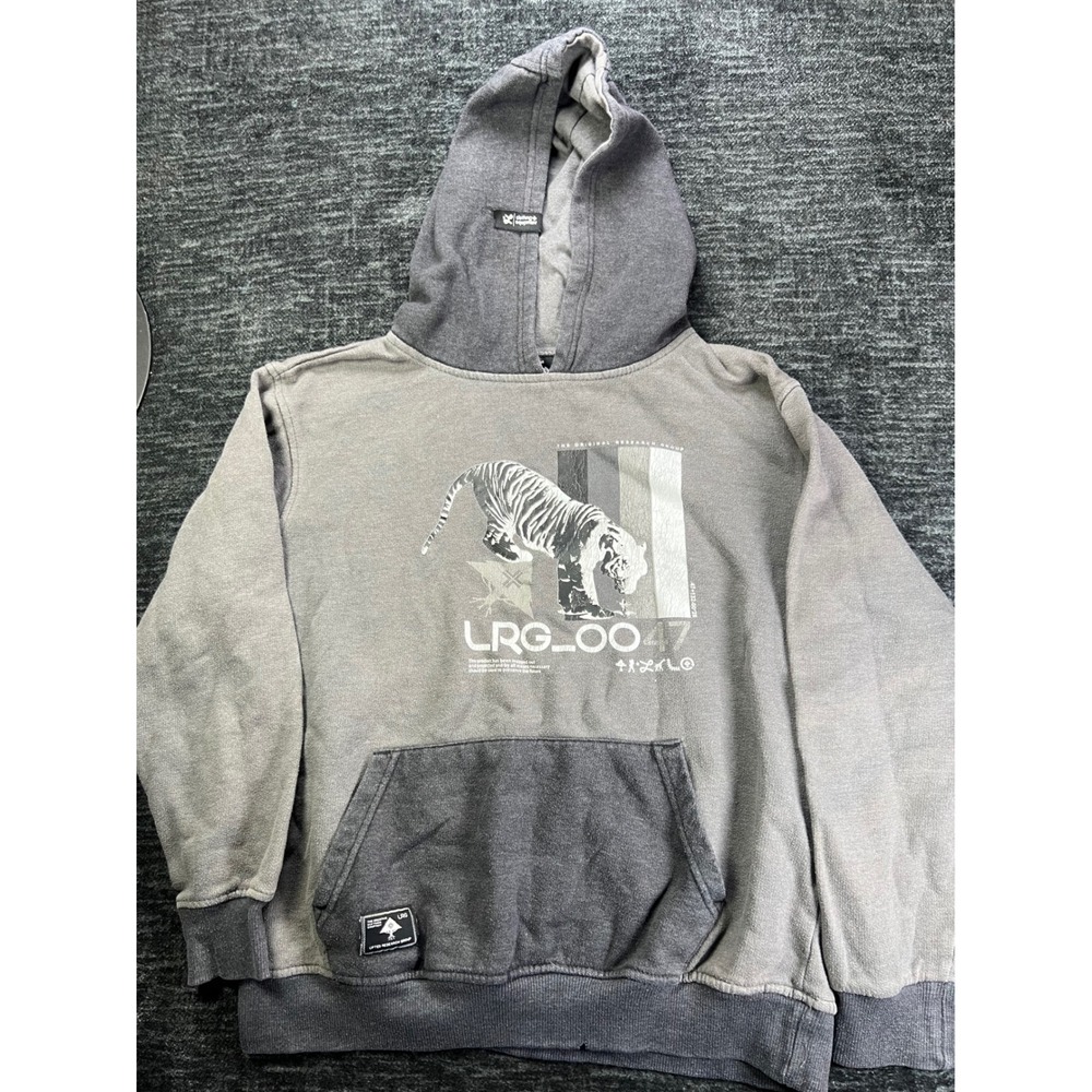LRG Hoodie Mens Large Gray Tiger Graphic Streetwear Pullover Sweatshirt